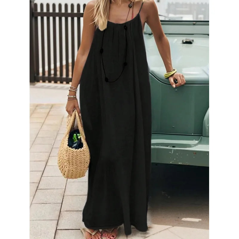 Women Strapless Backless Maxi Dress - Loose Comfortable Casual Home Sleepwear Long Dress