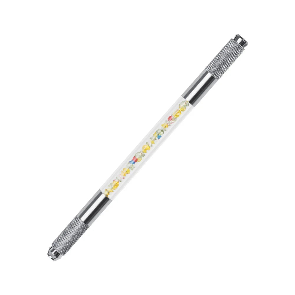 Manual Double-Ended Crystal Acrylic Microblading Pen – Permanent Makeup Eyebrow Tattoo Tool for Flat & Round Needles