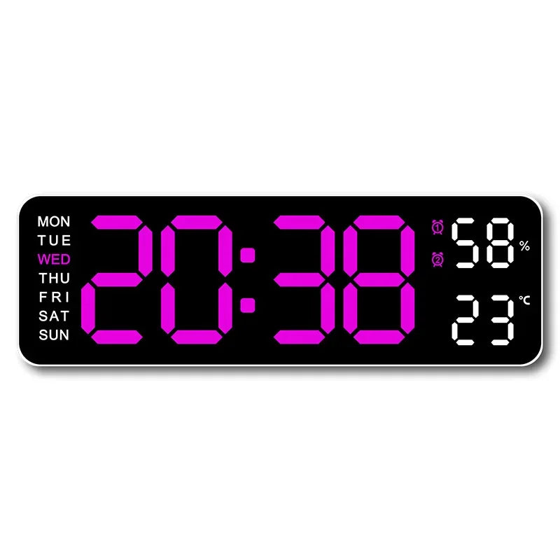 9-Inch Digital Wall Clock — USB Powered LED Table Clock with Temperature, Humidity, Week Display, Auto Dimmer, DST, 12/24H & Alarm