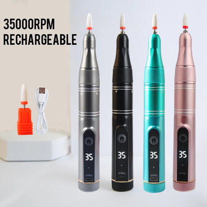 35000RPM Rechargeable Nail Drill Machine – Portable Cordless Manicure E-File for Cuticle & Nail Polishing