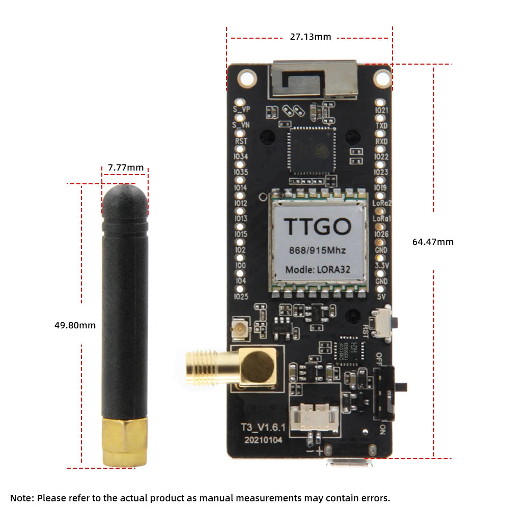 LILYGO TTGO Meshtastic LoRa32 ESP32 Development Board — SX1276/1278 Module 433/868/915MHz with 0.96" OLED, Low Power LoRa Module