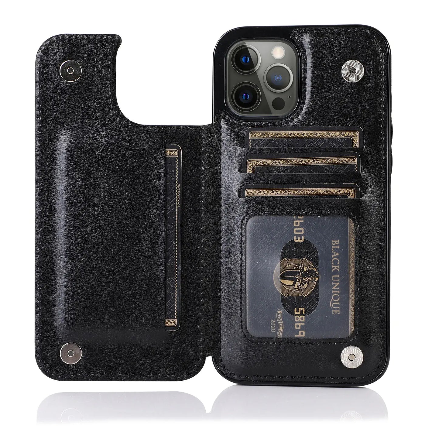 Luxury PU Leather Wallet Case - Kickstand Card Holder Cover with Slots for iPhone 15 14 13 12 11 Pro Max SE X XR XS Max 8 7 6 Plus