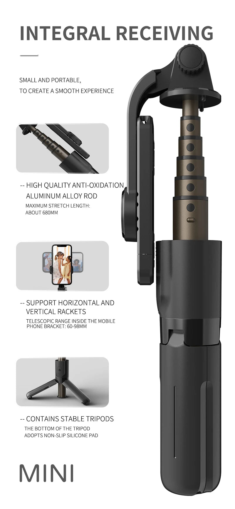 VRIG TP-08 TP-06 Aluminum Alloy Tripod Selfie Stick – 360° Rotatable with Cold Shoe Mount & 1/4" Screw, 1.5kg Load Capacity