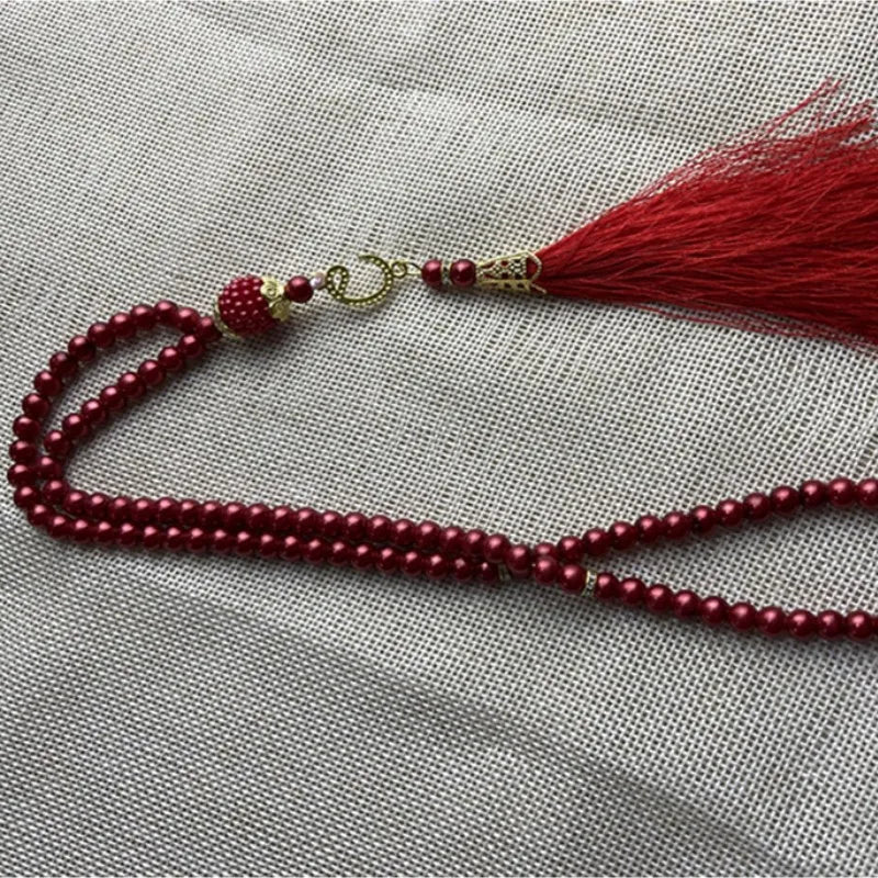 6mm 99pcs Glass Pearl Rosary Beads Bracelet – Turkish Style Islamic Muslim Prayer Tassel Jewelry for Women Gift Accessories