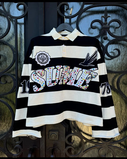 Women’s Harajuku Klein Stone Embroidery Crop Tee – Y2K Gothic Graphic, Cotton Loose Long Sleeve Hip Hop T-Shirt
