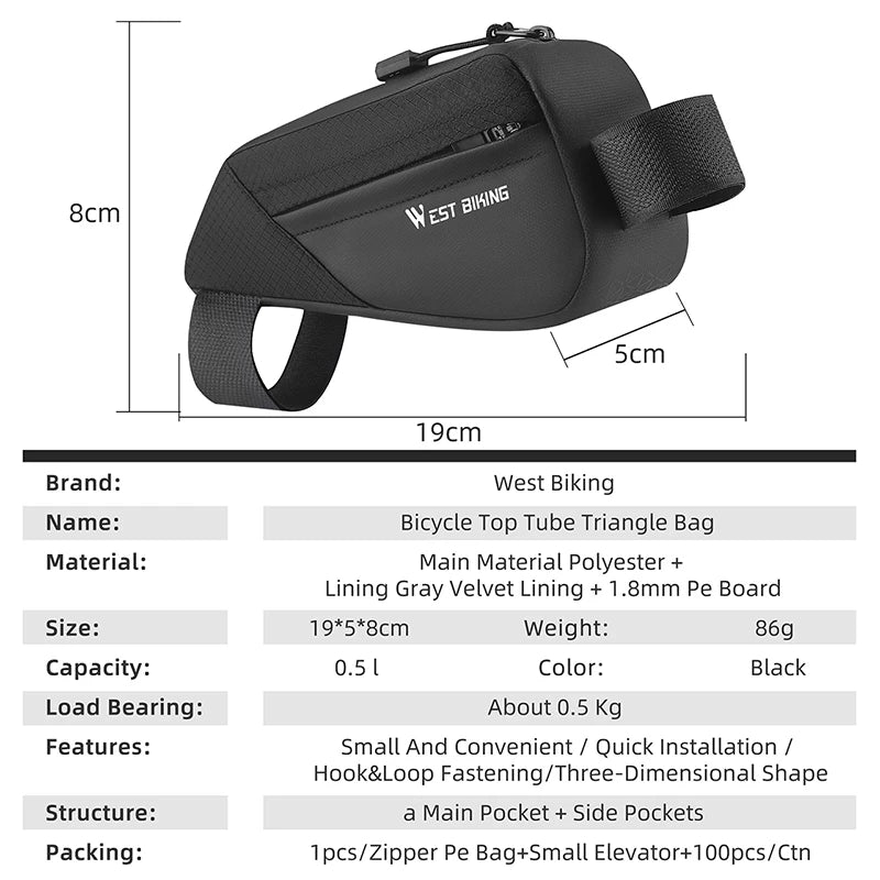 Ultralight Mini Bike Frame Bag – Water-Repellent Top Tube Triangle Pannier for MTB & Road Bikes