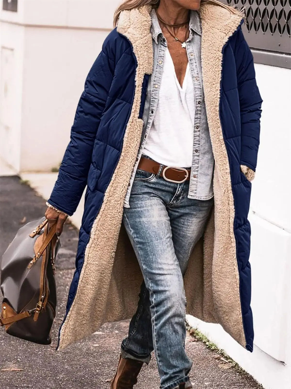 Women's Winter Hooded Quilted Jacket – Reversible Solid Puffer Coat, Thick Long Sleeve Casual Outerwear
