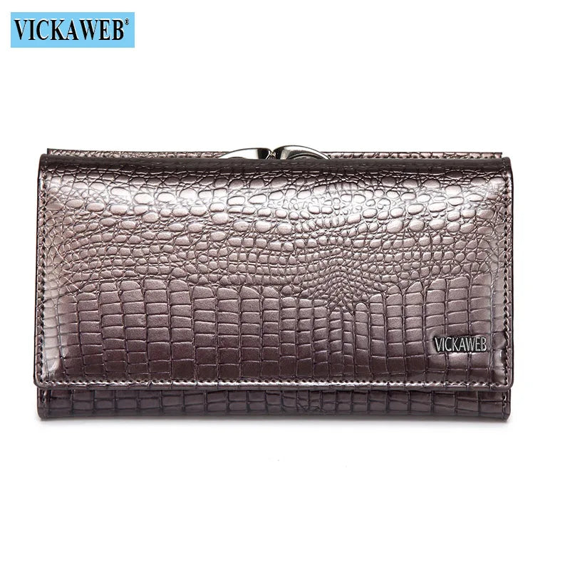 Women’s Genuine Leather Short Wallet – Fashion Alligator Hasp & Zipper Coin Purse AE2155