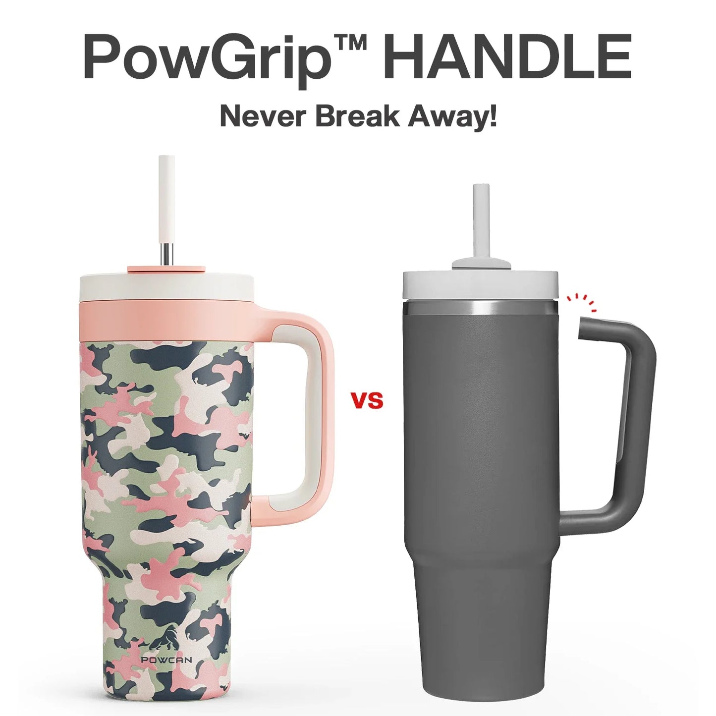 Powcan 40oz Stainless Steel Tumbler with Handle & Straw – Camouflage Prints, Leak-Proof Vacuum Travel Mug for Outdoors