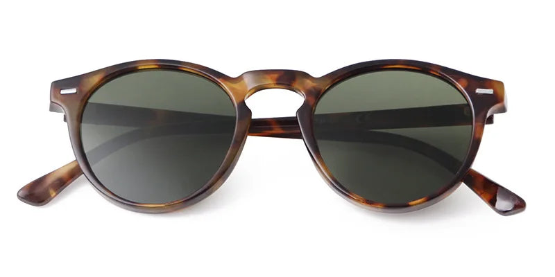 Vintage Round Sunglasses – 2024 Fashion Design for Men & Women, Retro Rivet Yellow & Blue Lens, Square Sun Glasses
