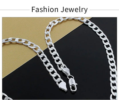 Men’s 925 Sterling Silver Necklace — 2/4/6/8/10/12MM, 40–75cm Chain with Lobster Clasp, Engagement Jewelry for Men, Boys & Women