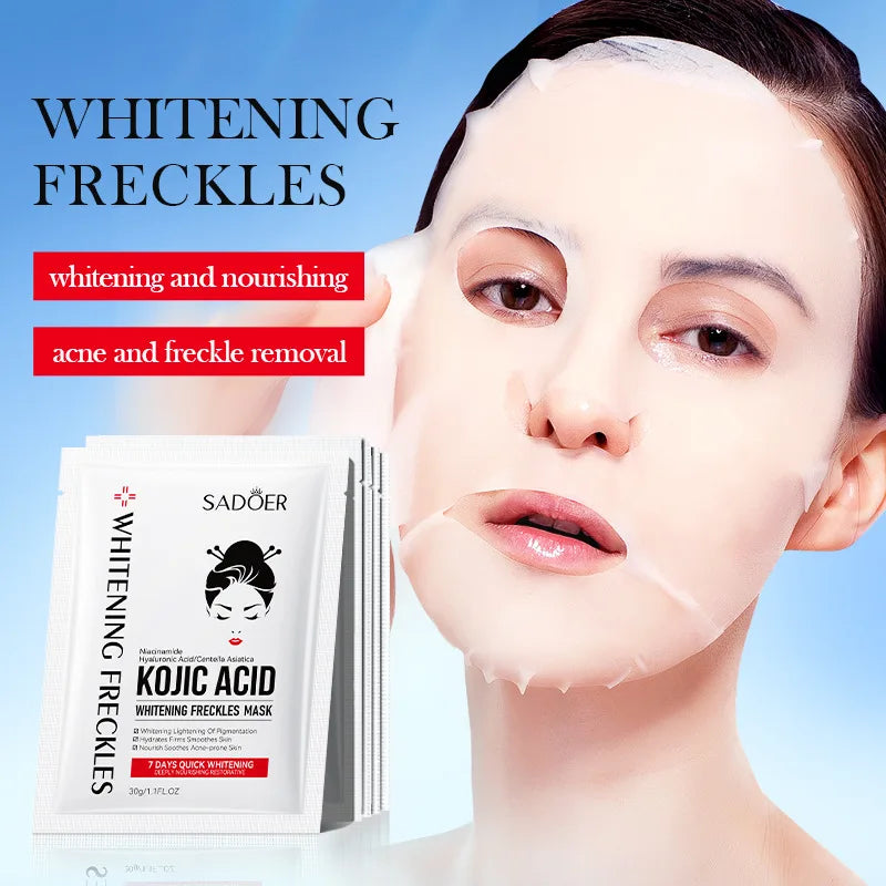 10pcs SADOER Kojic Acid Facial Sheet Masks — Moisturizing, Brightening & Hydrating Skincare