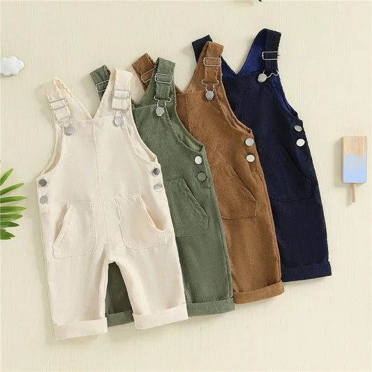 Baby Suspender Jumpsuit - Unisex Solid Color Button Overalls for 0-24 Months Toddler Boys & Girls