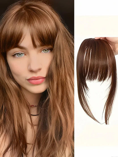 Synthetic Clip-In Bangs - Wispy Side Fringe Hairpiece in Dark Brown for Women