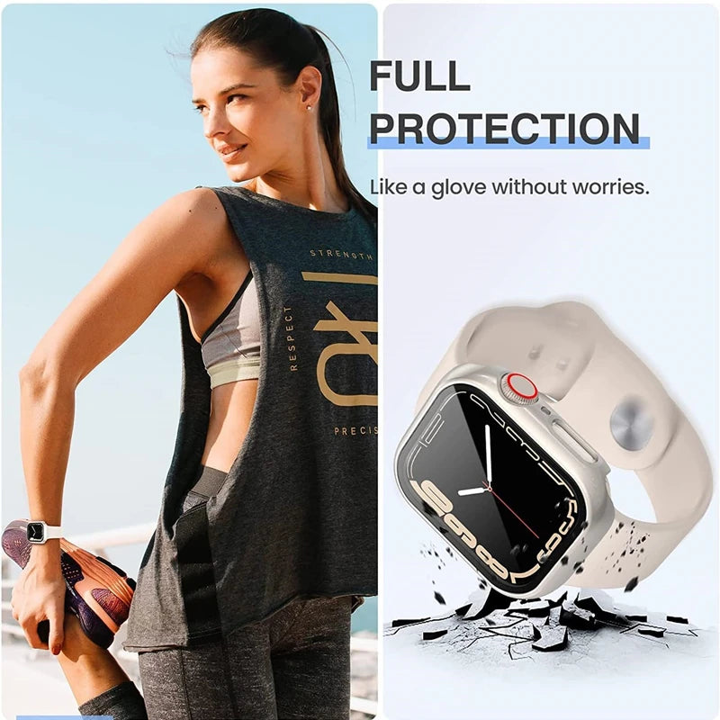 Apple Watch Glass Case Cover - Full Screen Protector for Series 9, 8, 7, 6, SE & iWatch 38mm-45mm