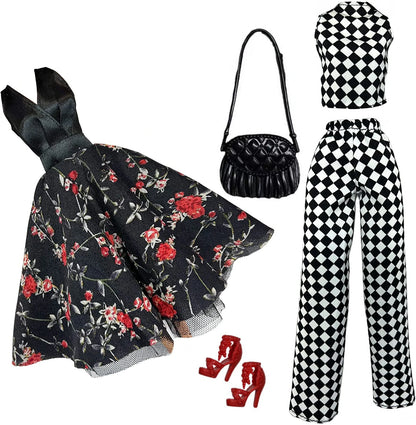 Deluxe Doll Clothes Set – Black & Red Tea Time Fashion Outfit for 11.5” Dolls