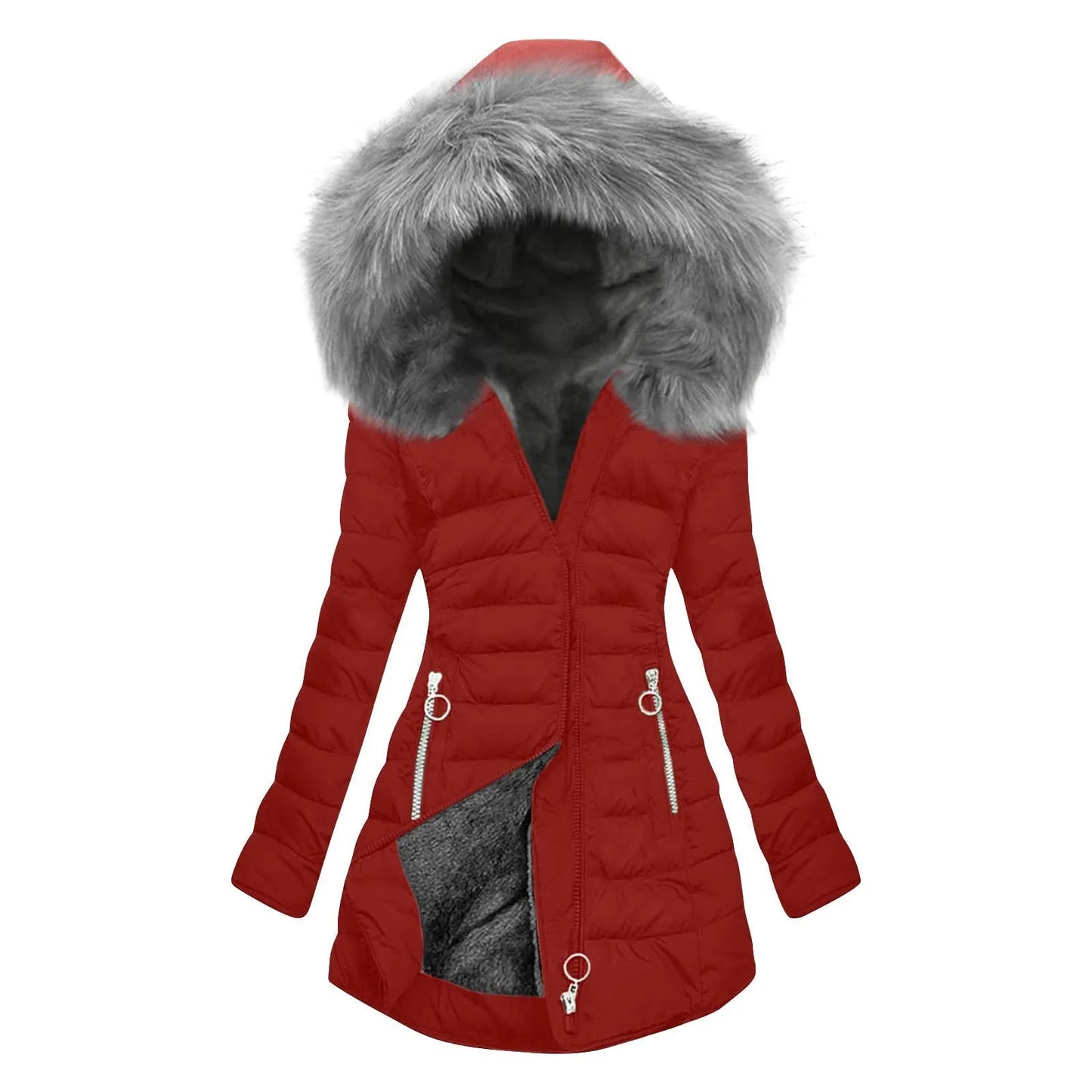 Women’s Plus Size Quilted Long Coat – Lined Mid-Length Hooded Winter Jacket, Warm & Windproof Outerwear