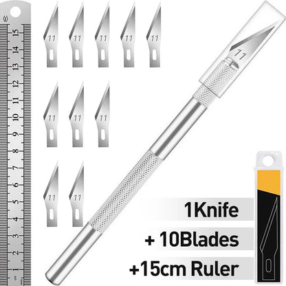Craft Hobby Knife Set – Precision Exacto Knife with 11 Stainless Steel Blades & 15cm Ruler for Art & DIY