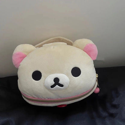 Cute Bear Plush Makeup Bag - Soft Cartoon Elliptical Storage Pouch for Girls Travel & Daily Essentials