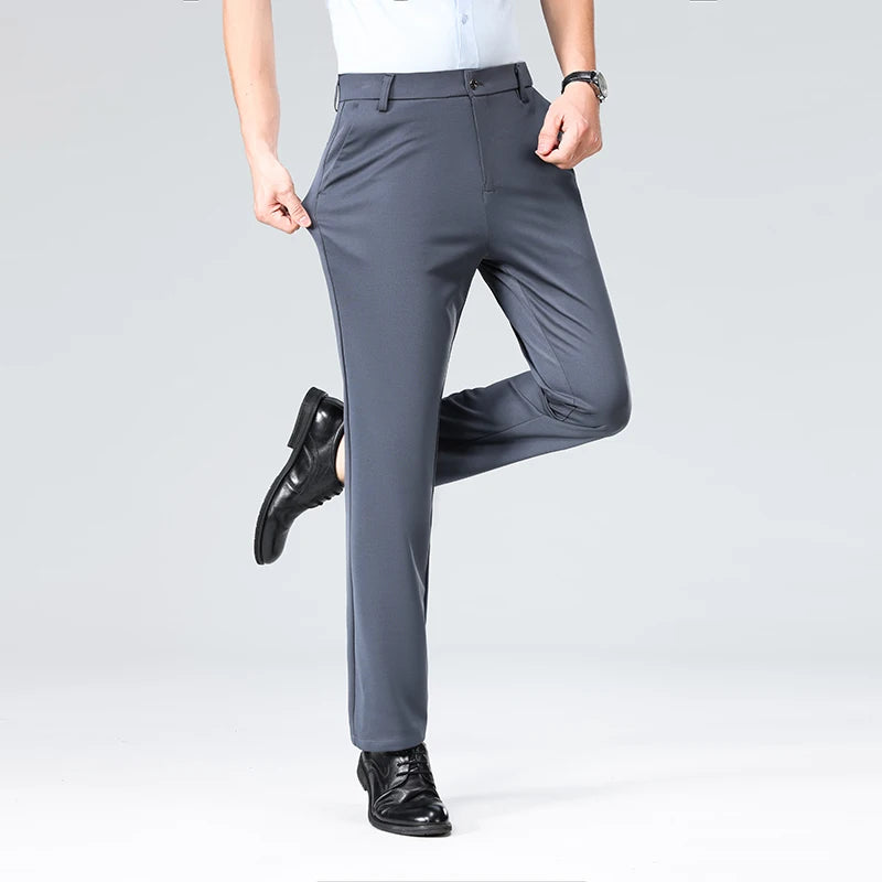 Men's Summer Fashion Suit Pants – Thin Business Casual Elastic Straight Leg Formal Trousers | Plus Size 28-42