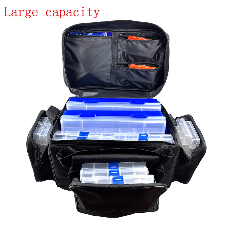 50x30x25cm Waterproof Nylon Fishing Bag – Large Capacity Multi-Purpose Two-Layer Shoulder Tackle Bag for Outdoors