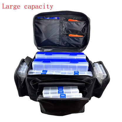 50x30x25cm Waterproof Nylon Fishing Bag – Large Capacity Multi-Purpose Two-Layer Shoulder Tackle Bag for Outdoors