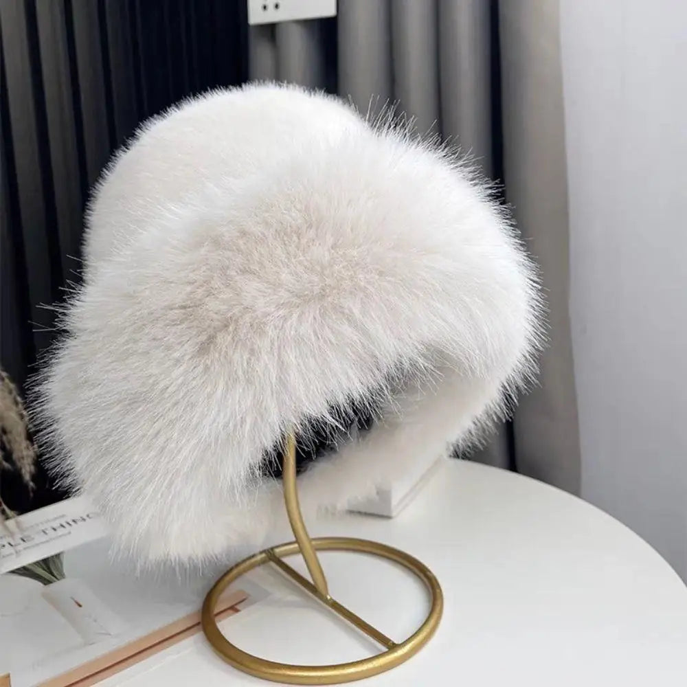 Fluffy Fur Fisherman Hat for Women – Winter Plush Ear Protection, Windproof Warm Solid Fashion Bucket Cap