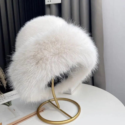 Fluffy Fur Fisherman Hat for Women – Winter Plush Ear Protection, Windproof Warm Solid Fashion Bucket Cap