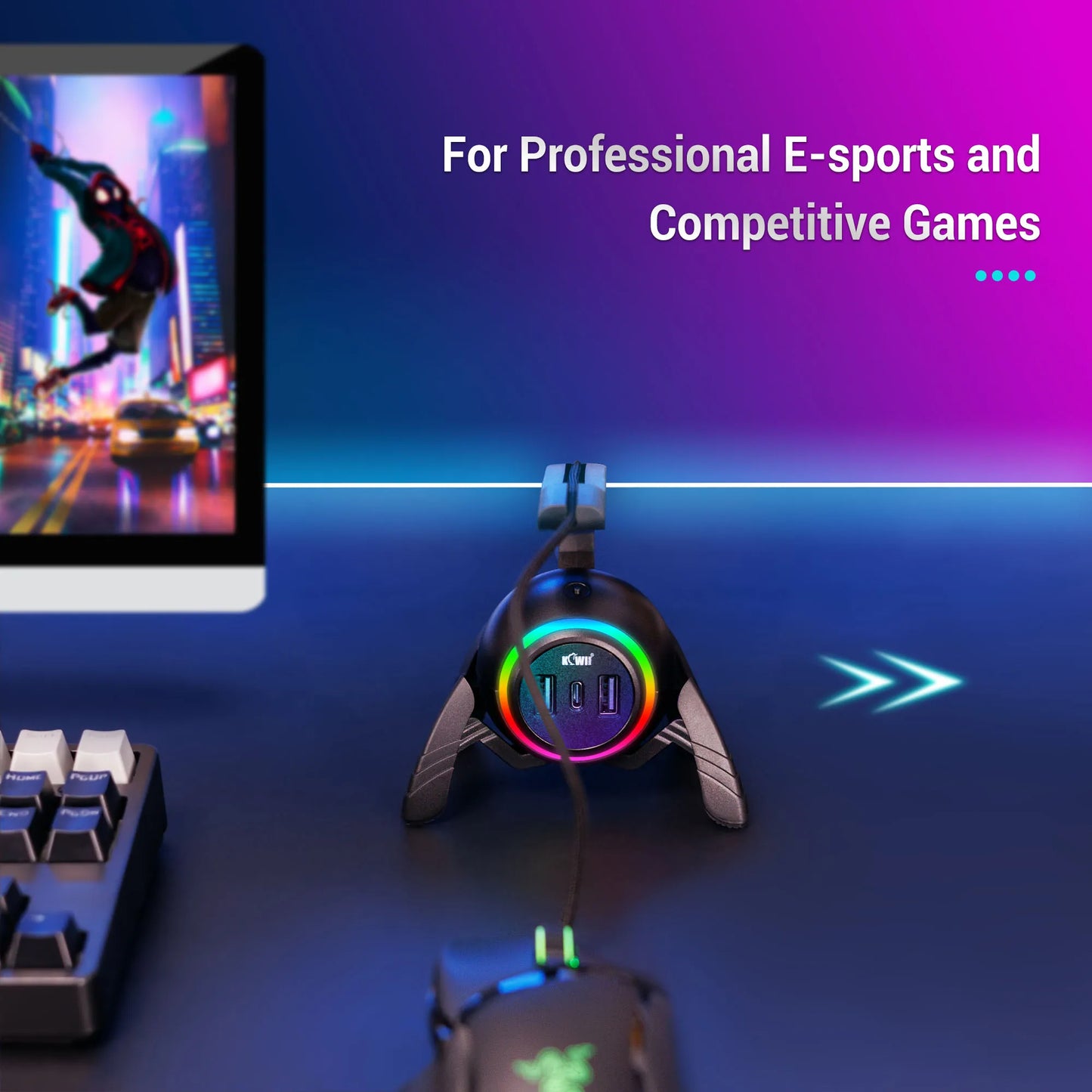 RGB Mouse Bungee with USB Hub – Flexible Mouse Cable Holder and Cord Organizer for Gaming and Esports
