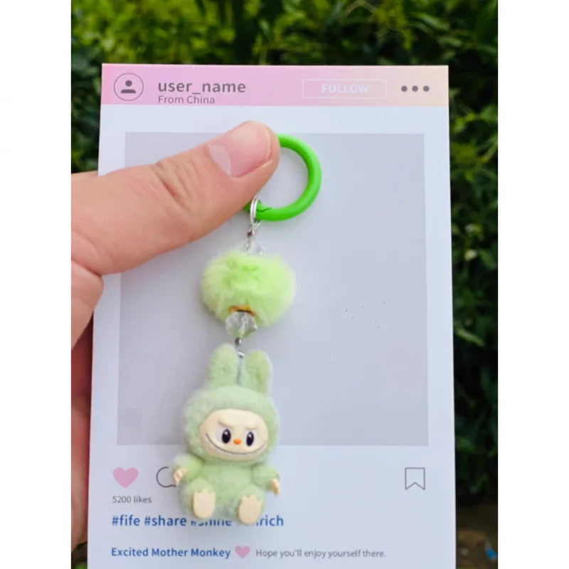 Labubu Mini Flocking Doll Keychain – Standing & Sitting Car, Bag, Phone, Backpack Charm Gift