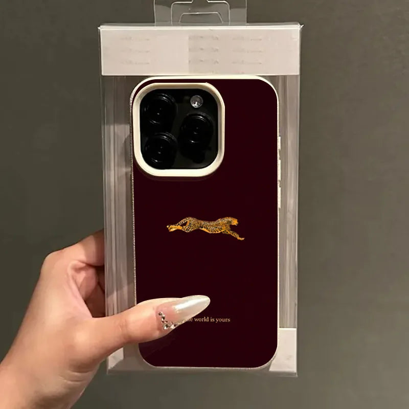 Leopard Running Pattern iPhone Case - Minimalist Trendy Shockproof Cover for Pro Max Plus Models