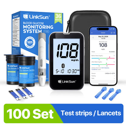 LinkSun G-427B Bluetooth Blood Glucose Meter Kit - Digital Diabetes Monitor with Large Display and 50 or 100 Test Strips