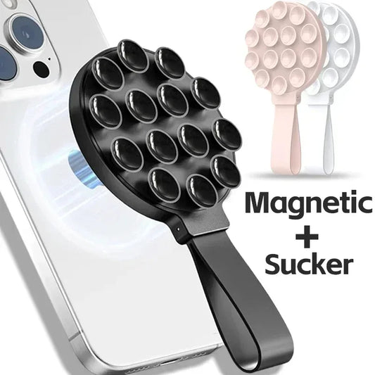 Multi-Functional Magnetic Phone Holder – Silicone Suction Cup Portable Handheld Stand for MagSafe iPhone 12–16 Mount Grip Bracket