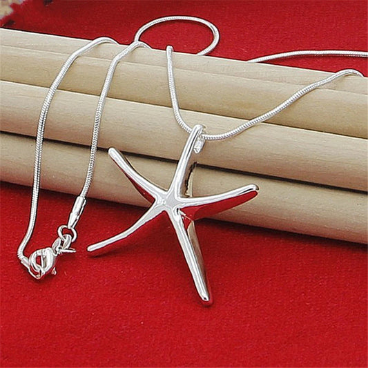 925 Sterling Silver Star & Starfish Charm Necklace — 40–75cm Length, Fashion Jewelry for Women, Ladies, Wedding & Party
