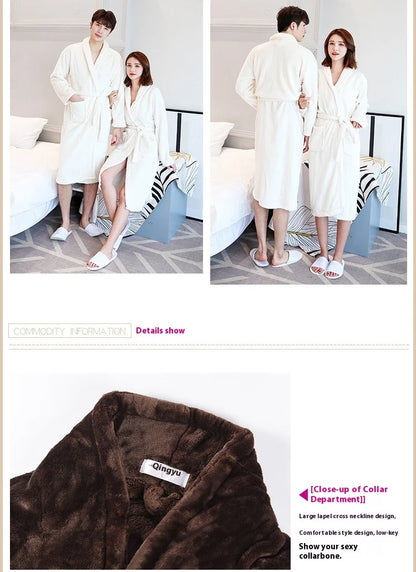 Thickened Warm Flannel Bathrobe – Large-Size Autumn Winter Coral Velvet Robe for Couples, Padded Homewear & Sleepwear