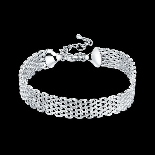 925 Sterling Silver Bracelet for Women – Exquisite Woven Chain Jewelry Gift for Wedding & Christmas