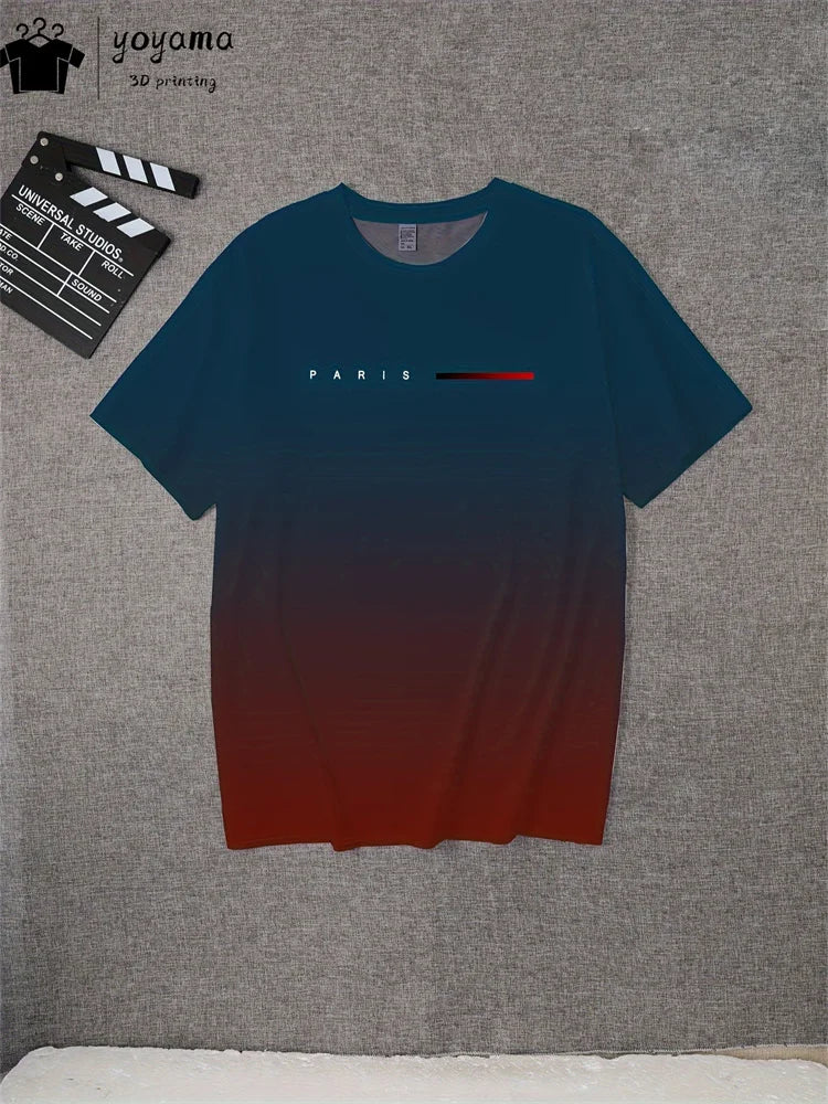 Summer Gradient Print T-Shirt for Men – Fashionable 3D Graphic Round Neck Street & Rock Tops
