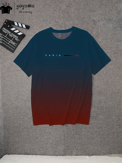 Summer Gradient Print T-Shirt for Men – Fashionable 3D Graphic Round Neck Street & Rock Tops