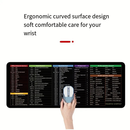 Large Non-Slip Mouse Pad with Computer Function Shortcut Keys - Thickened Keyboard Table Mat (1pc, 30x80x2cm)