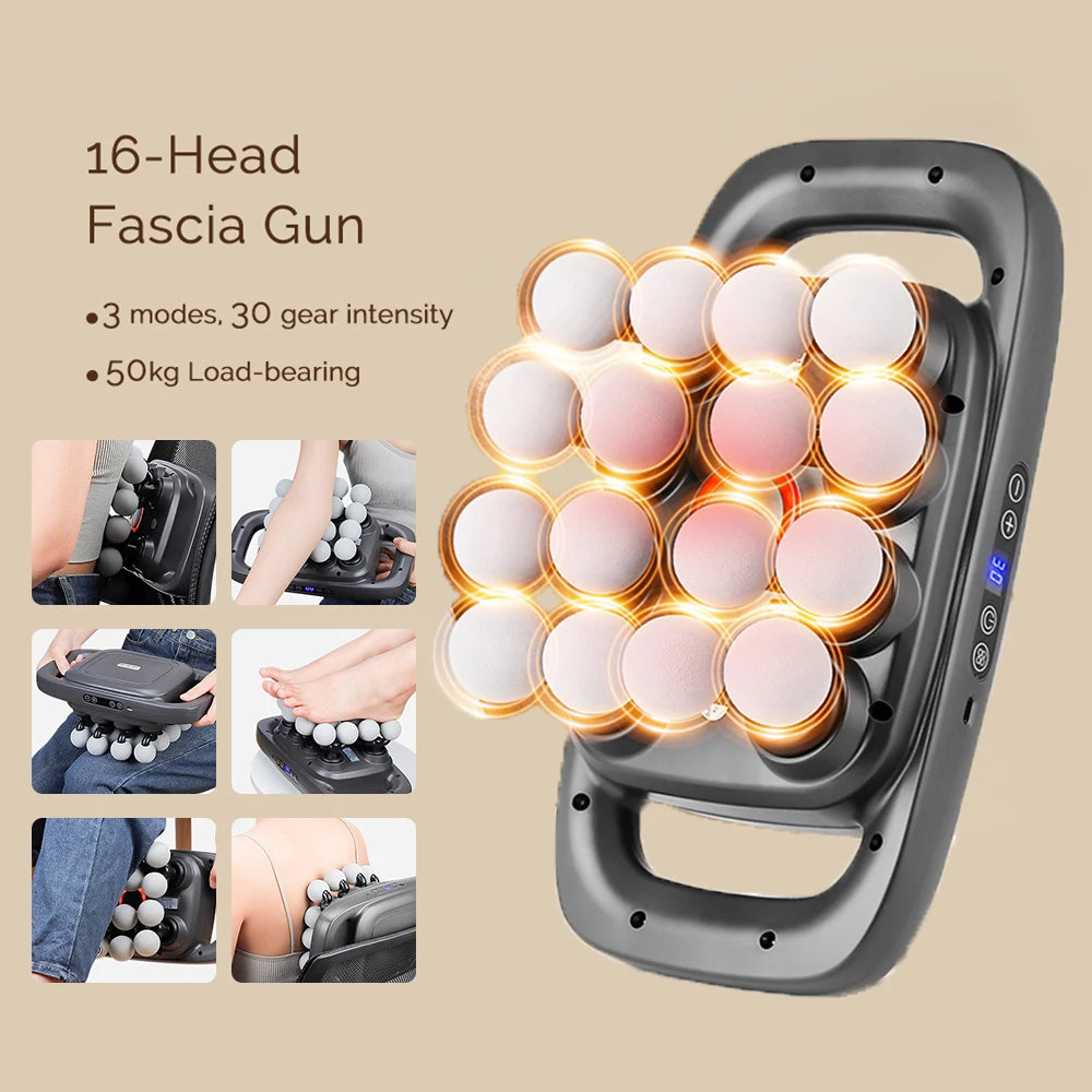 16-Head Fascia Massage Gun – High-Frequency Vibration Body Massager for Back, Waist, Neck, and Shoulders, Muscle Relief