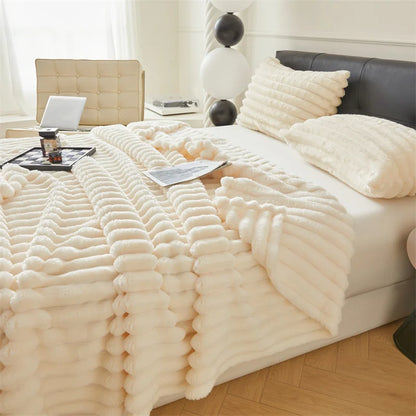 Soft & Warm 250GSM Throw Blanket – Fluffy Decorative Striped Blanket for Bed, Winter Nap & Sleep