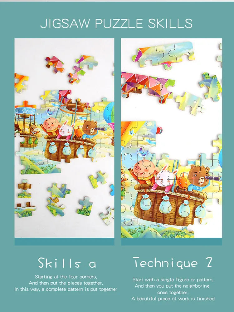 60PCS Cartoon Jigsaw Puzzle with Metal Box – Kids Educational Animal & Vehicle Puzzle Game