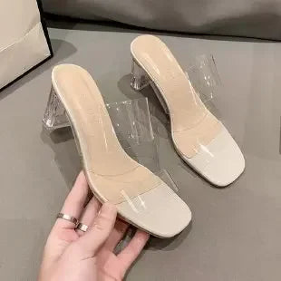 Women’s Summer Clear PVC Jelly Heels – Open Toe Transparent Perspex Pump Sandals