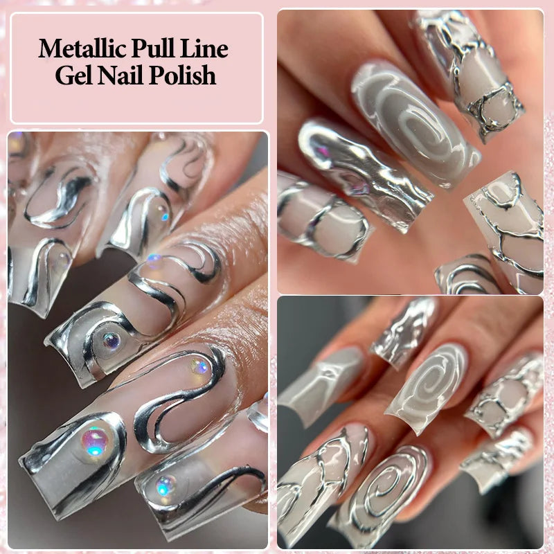 LILYCUTE 5ml Silver Metallic Liner Gel Polish – Super Bright UV Nail Art Stripe & Drawing Paint Varnish, Mirror Effect Graffiti Gel