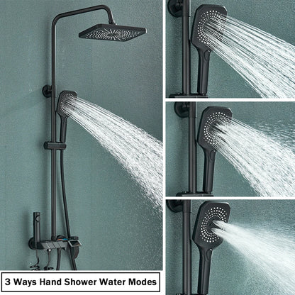 Rozin Black Smart Digital Display Shower Faucet Set - Piano Style Rainfall Bathroom System with Grey Digital Mixer Tap & Bidet Shower