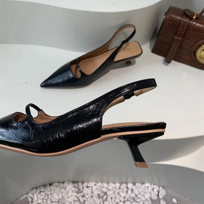 SUOJIALUN Women’s Summer Sandals – Fashion Pointed Toe Slip-On Slingback Mules with Thin Medium Heel