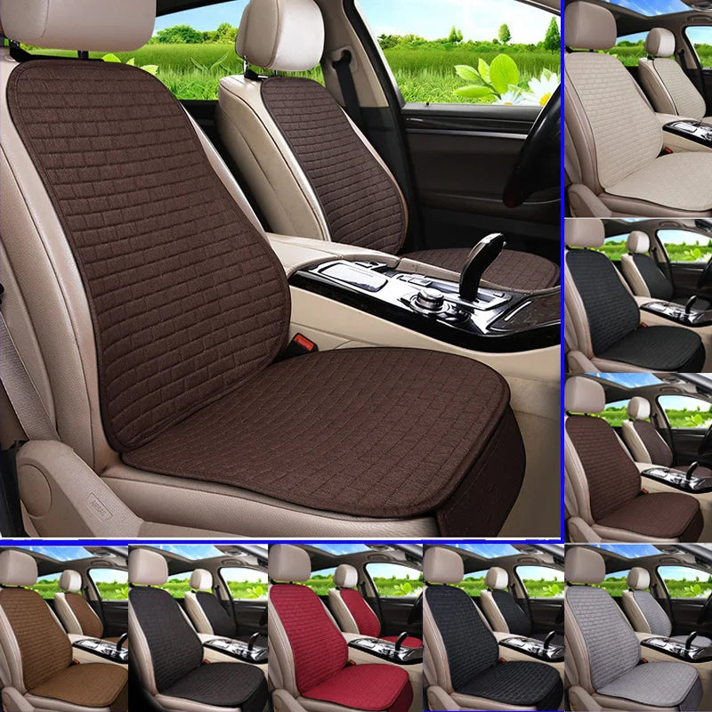 Universal Car Flax Seat Cushion Protector - Front and Rear Seat Cover Pad with Backrest Mat for Automotive Interiors