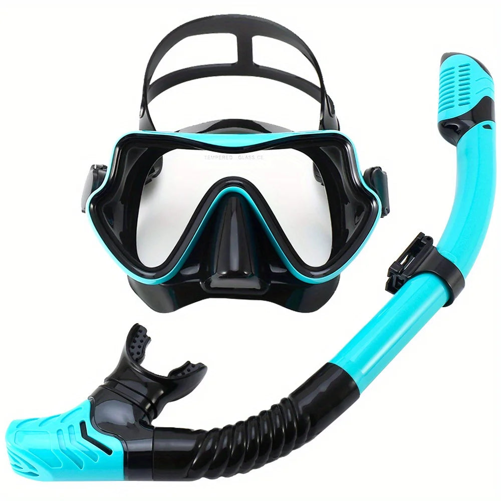 Tempered Glass Diving Mask & Snorkel Set - Panoramic Adult Scuba & Swimming Snorkeling Gear