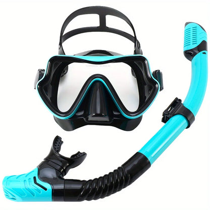 Tempered Glass Diving Mask & Snorkel Set - Panoramic Adult Scuba & Swimming Snorkeling Gear