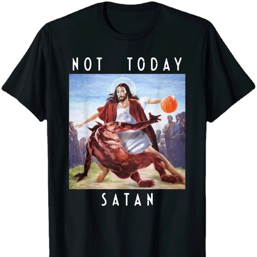 Men's Jesus vs Satan Basketball T-Shirt - Cotton Short Sleeve Summer Graphic Tee